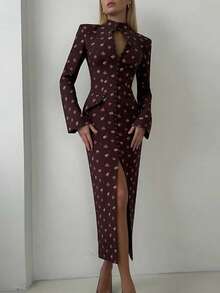 Vestido ajustado de lunares con detalles de botones muy popular - Morado - Ver 1