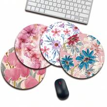 1 Cute Pink Flower Mouse Pad, Office Desk Circular Mouse Pad, Small Mini Travel Mouse Pad With Anti Slip Rubber Base, 7.87 Inch Diameter Suitable For Work Wireless Computer Laptop, Office Desk Accessory Single 47g - View 3