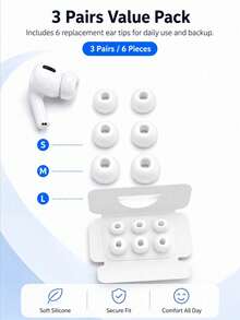 3 Pairs Silicone Replacement Ear Tips, Compatible With Airpods Pro 1st/2nd Generation, Waterproof Design With Noise Reduction Hole & Built-In Dust Filter, Perfect Fit Earbuds Cover, Phone Accessories, Summer, Phone Case, Travel Essentials, Camping Daily Use Earphone Accessories - White - View 10