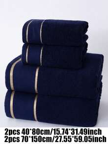 1pc/2pcs/4pcs Modern Minimalist Fashion Line Textured Towel Bath Towel, Non-Shedding, Highly Absorbent, Ultra Soft, Durable Bathroom Accessory, Best Gift For Partner, Towel Size 40*75, Bath Towel Size 70*140 - Dark Blue - View 14