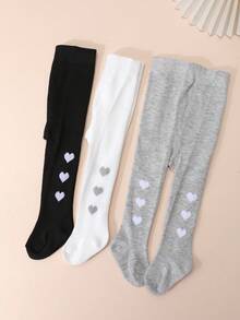 3 Pairs Girls' Heart Pattern Fitted Tights For Spring/Autumn, Suitable For Back To School Season Uniform Matching - Multicolor - View 8