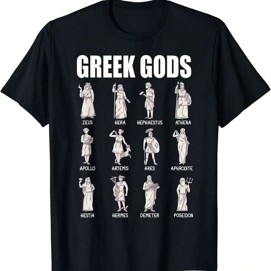 Greek Mythology T-Shirt With Greek Gods, Casual Cotton Crew Neck Short Sleeve T-Shirt For Summer, Men's Loose Casual Streetwear, Harajuku T-Shirt - 彩色 - 查看 1