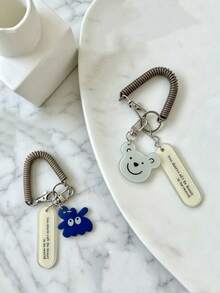 1/2pcs Ins Bear Keychain Backpack Charm, Girly Earphone Protective Case, Cute Pendant Anti-Lost Spring Chain Keychain - Multicolor - View 3