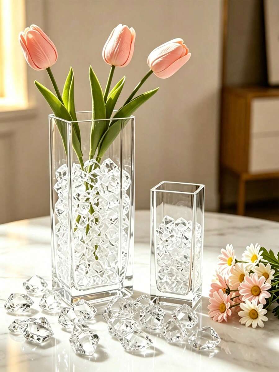 50/100/200 Pcs Acrylic Faux Ice Stones, Fake Gemstone Diamond Fillers, Small Vase Filler & Table Scatters For Fish Tank, Jewelry Box, Teacher's Day, Spring Party, Wedding, Photography Props, Home Decor - Multiple Items - View 1