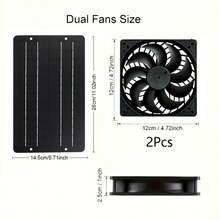 Solar Powered Electric Ventilation Fan With Solar Panel, 10W/12V Dual Fan Solar Fan, Suitable For RV Travel, Camping , Greenhouse, Shed, Pet House, Window Exhaust Pipe - Black - View 6
