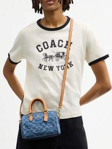 Coach Rowan 18 Monogram Zippy Small Satchel Purses Boston Handle Handbag - Denim Blue - View 2