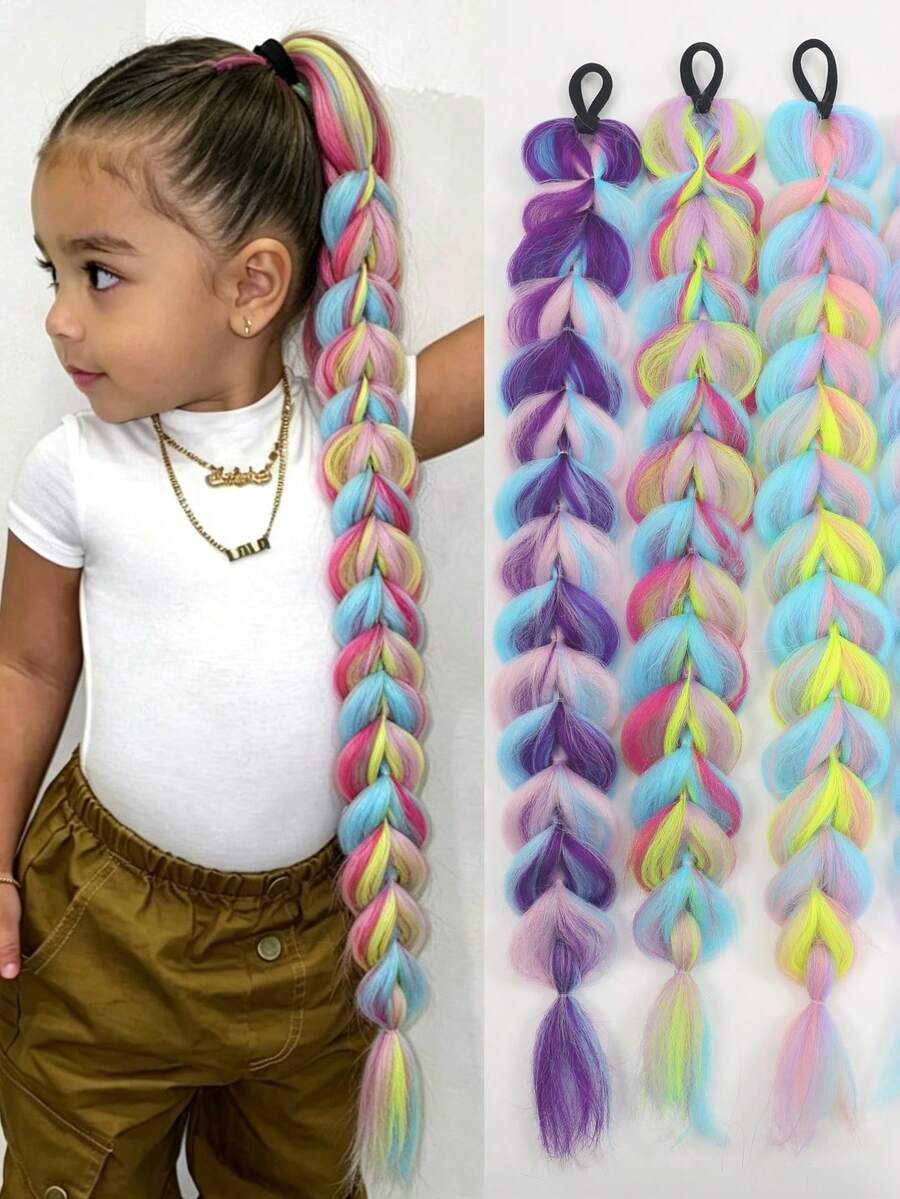 1pc Kids Colorful Synthetic Ponytail Hair Extension, 24 Inch Long Ponytail, Suitable For Girls Halloween Christmas