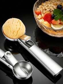 1pc Stainless Steel Ice Cream Scoop, Fruit Spoon, Durable Ball Excavator, Suitable For Watermelon, Cantaloupe, Papaya, Ice Cream And Fruit Scooping, Fruit Ball Spoon And Ice Cream Tool, Ice Cubes, Party, Travel, Outdoor, Wedding, Birthday, Camping, Graduation, Bachelorette Party, Kitchen Tool, Kitchen Essential, - Silver - View 3