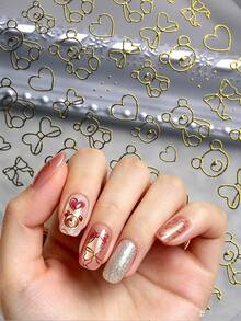 1 pieza Pegatinas de arte de uñas de lujo dulce y fresco con líneas de lámina de oro, con diseños de oso, lazo y corazón delineados en oro, ambiente minimalista exquisito, adecuado para estilo maduro, ir al trabajo, uñas elegantes, looks simples, perfecto para amantes de los detalles, mujeres profesionales, principiantes en el arte de uñas DIY, chicas dulces y frescas - Multicolor - Ver 12