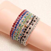1pc New European And American Style Jewelry, Full Rhinestone Multi-Color Single Row Elastic Women's Bracelet, Single Row Full Rhinestone Elastic Cord, Beautiful For Layering - Multiple Styles - View 6