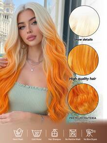 Topshe 26 Inch Ombre Blonde To Orange Wigs For Women, Long Body Wave 13*4 HD Lace Front Synthetic Hair Wig, Heat Resistant, Natural Looking For Cosplay Music Festival Halloween Party Daily Use Y2k, Halloween - Ombre - View 3