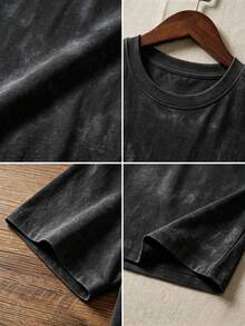 Camiseta de manga corta con estampado retro de agua en estilo americano, de ajuste holgado en rosa y blanco, de estilo casual para el campus en verano para mujeres - Negro - Ver 5