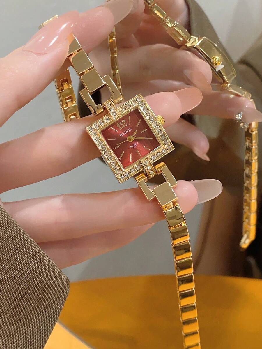 1 buah Jam Tangan Wanita Modis Terbaru, Dial Segitiga Elegan, Jam Tangan Quartz untuk Bisnis, Cocok untuk Kehidupan Sehari-hari, Pesta, dan Perjamuan - Emas - View 1