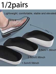 1/2 Pair Silicone Height Increasing Insoles, Height Increase 1.5-3.5cm/0.59-1.38in, Unisex, Invisible Soft Shoe Inserts, Breathable Shock Absorption, Comfortable For Sports (Random Packaging) - Black - View 1