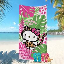 1件粉紅色Hello Kitty主題沙灘巾 - 必備卡通主題必需品，專為海灘、游泳、戶外露營和旅行設計。這款大尺寸沙灘巾吸水性強且快速乾燥，是您旅行、泳池娛樂或居家洗浴的理想選擇。 - 彩色 - 查看 2