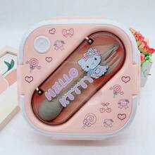 1pc Sanrio Hello Kitty And Friends Pink Lunch Box Set, Leak-Proof Rectangular Durable Plastic Divided Bento Box, Hand Wash, Suitable For Work, School And Travel, Work Lunch Storage Box, Cartoon Theme, Easy To Clean Material - Multicolor - View 12