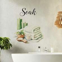 1/4pcs Watercolor Green Plants Bathroom Quote Wall Decals, Removable Self-Adhesive Waterproof PVC Stickers, Suitable For Bathrooms, Showers, Apartments, And Home Decor - Wall Stickers - View 4