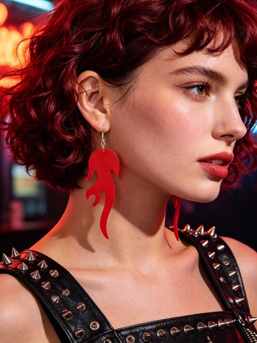 Flame Drop Earrings - Red - View 1