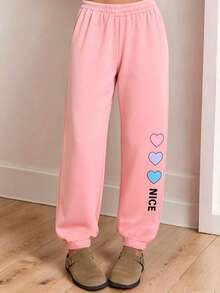 Conjunto de 3 piezas de pantalones de chándal con estampado de corazón para niñas preadolescentes - Multicolor - Ver 1