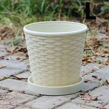 Maceta tejida de bambú grueso, maceta de estilo nórdico para interiores/exteriores, maceta de plástico con agujero de drenaje y bandeja, adecuada para plantar hiedra, suculentas y otras plantas en maceta - Multicolor - Ver 13