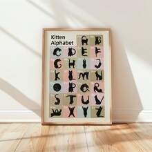 1 pièce Art mural sans cadre Alphabet chat coloré ABC animal - Décoration de salle de jeu d'apprentissage précoce, affiche éducative pour la nurserie, la chambre, le dortoir, la décoration de chambre, la décoration de chambre, les impressions murales, la décoration vintage & le meilleur choix de cadeau - Cartoon - Voir 4