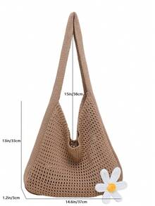 Casual Versatile Crochet Knit Large Capacity Shoulder Bag - Khaki - View 8