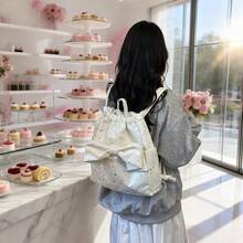 Mochila de cordón estilo anime japonés con diseño de estrella linda, estilo ballet, lazo 2K, gran capacidad, mochila de cordón para ir al trabajo, mochila escolar para niña, mochila urbana para exteriores - Blanco - Ver 12
