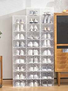 6/12 piezas Cajas de zapatos transparentes apilables para almacenamiento de zapatos en el armario, contenedores de almacenamiento de zapatos resistentes con puerta transparente, cajas de zapatos de plástico reforzadas con cajones, organizador de zapatos apilable, contenedores organizadores de zapatillas - Multicolor - Ver 9