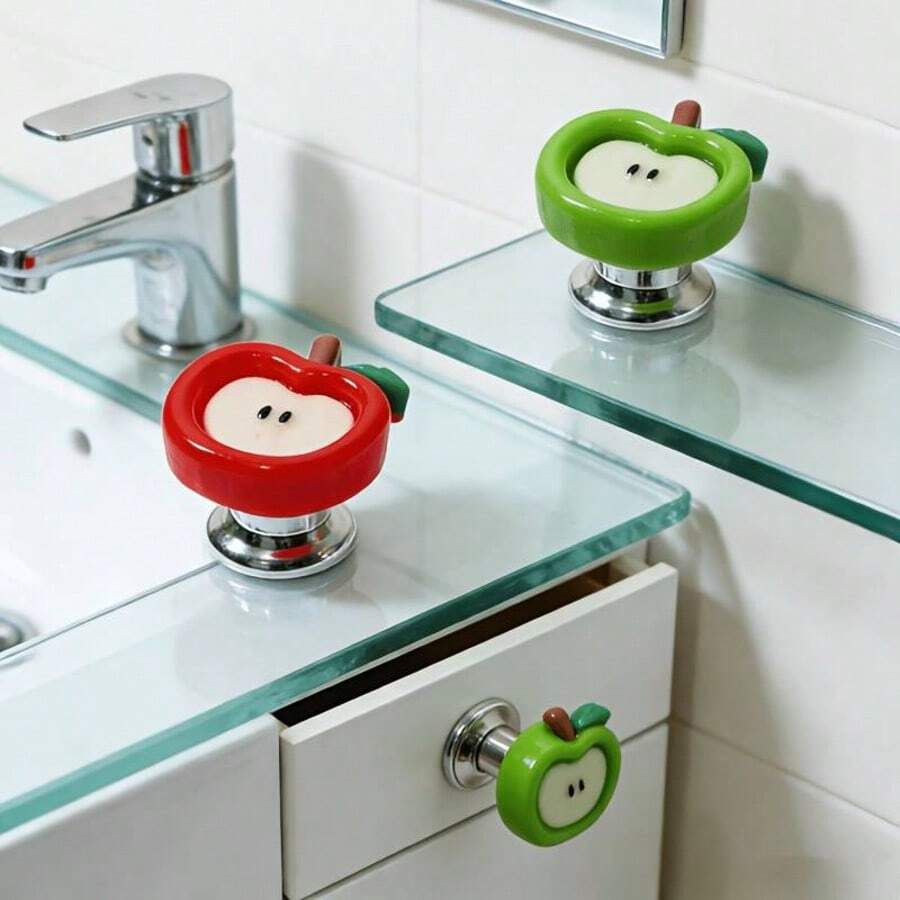 Cute Colorful Apple-Shaped Toilet Tank Button, Nail-Friendly Toilet Flush Switch, Universal Toilet Seat Lifter - Apple - View 1
