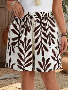 Shorts casuales de talla grande con estampado total y cintura alta con bolsillos, para verano, playa, primavera y vacaciones para mujer - Multicolor 4 - Ver 1