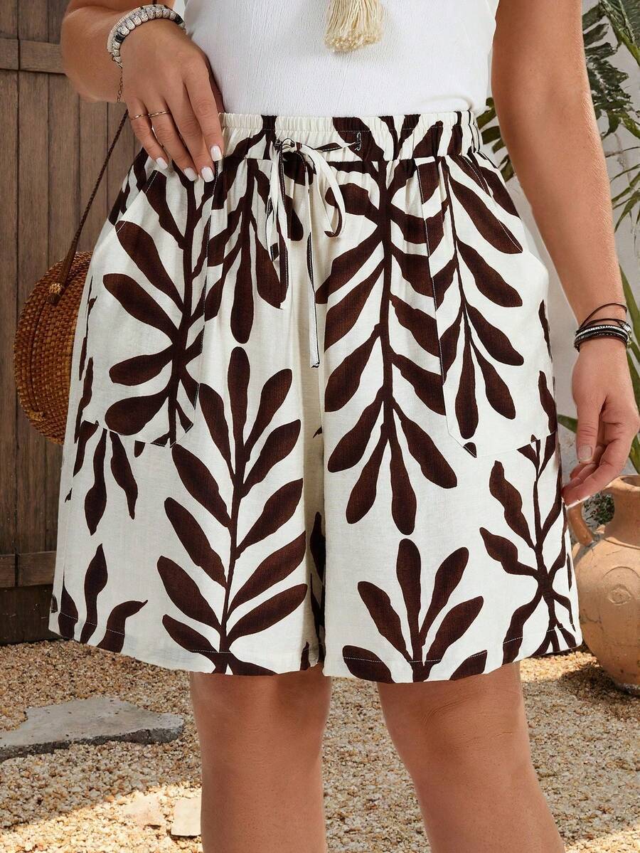 Shorts casuales de talla grande con estampado total y cintura alta con bolsillos, para verano, playa, primavera y vacaciones para mujer - Multicolor 4 - Ver 1