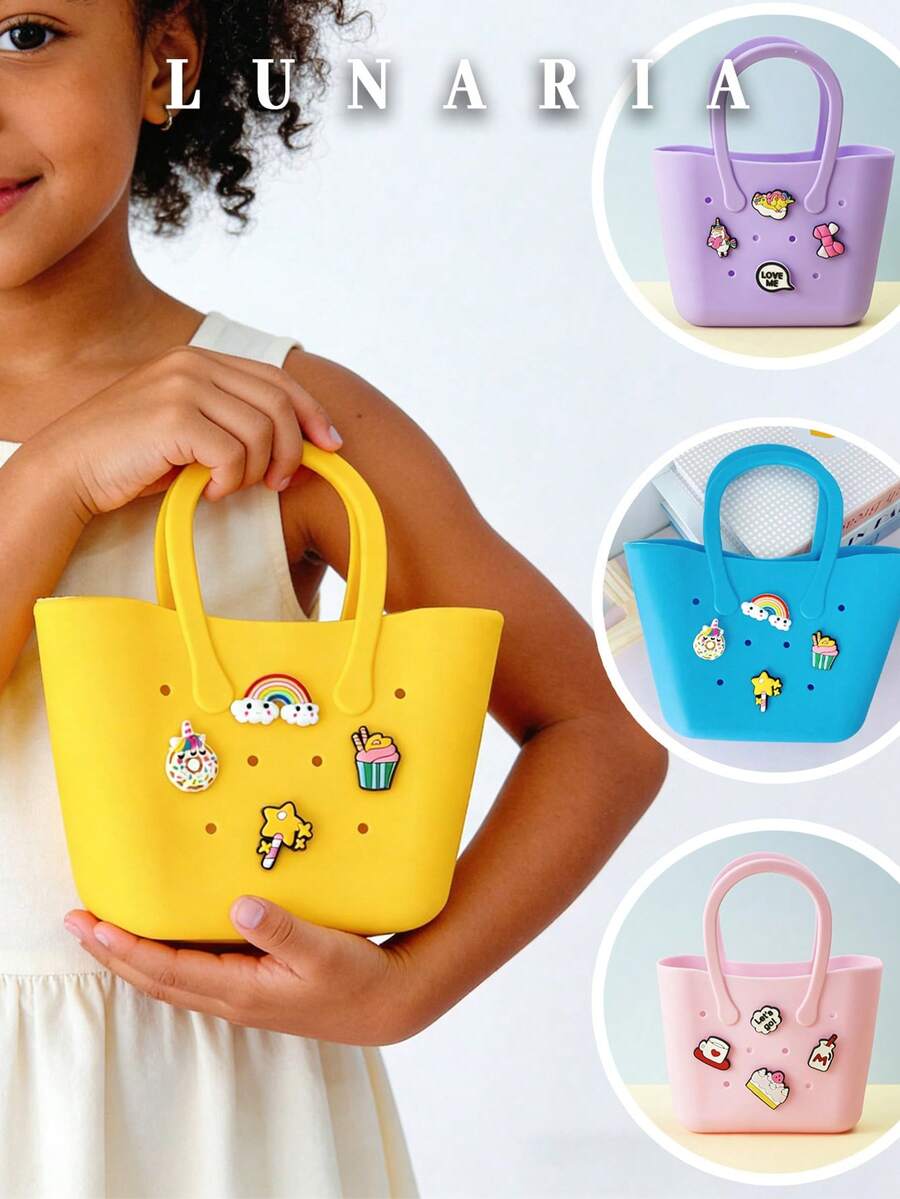 Children Silicone Solid Color Flower Hollow DIY Detachable Handbag Mini Rubber Tote Bag Small Rubber Beach Bag For Kids(Random Pattern) - Multicolor - View 1