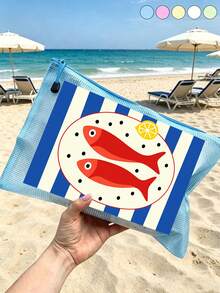 Waterproof Fashion Beach Bag With Cute Fish Pattern And Lemon Decor, Ocean Theme Large Capacity Transparent Makeup Bag With Nylon Zipper, Lightweight Sun-Protective Storage Pouch, Multi-Functional Organizer Bag, Perfect For Swimming, Beach, Diving And Summer Vacation, Back To School Season, Gift For Friends, Family, Besties, Classmates, Unique Birthday Gift, Holiday Gift, Party Gift And Back To School Gift - Multicolor - View 2