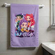 Miniso Huntrix Trio Chibi Towel, "HUNTRIX" Neon Star Print Soft Pure Cotton Towels, Available In 1-Pack, 2-Pack, 3 Packs, 4 Packs, 5 Packs, 6-Pack, Perfect For Bathroom & Home Use - Colocr - View 10