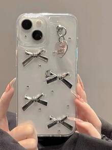 Transparent Butterfly Pearl Apple 15 Phone Case 16 Pro Max New Apple 15 Pro Max Premium Feel 13 Set 14 Shockproof 12 Silicone Pro Max Women 11 Compatible - Silver - View 2