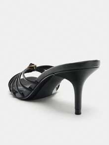 Sandalias de tacón alto de aguja con punta redonda y espalda abierta de material de malla para mujer, primavera/verano 2026 - Negro - Ver 6