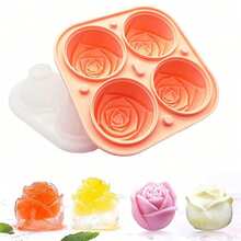 4-Cavity Rose Shaped Silicone Tray With Lid, 3D Rose Ice Ball Maker, Mold For Whiskey, Cocktails, Romantic Occasions - Pink Small - View 14