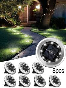 4/8/12 piezas Luces solares empotradas, lámparas solares de exterior de acero inoxidable IP65 a prueba de agua, mini luces de camino de paisaje con encendido/apagado automático, luces decorativas de piso y escalera para jardín, patio, villa, terraza, decoración de Navidad y Halloween - Multicolor - Ver 17