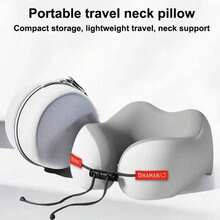 1pc Memory Foam Travel Neck Pillow - Ergonomic U-Shaped Airplane Pillow With Washable Cover & Storage Bag - GRAY - View 9