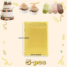 10pcs Gold Rectangular Cake Trays, Heavy Duty Cardboard Trays, Oil-Proof Cake Base, Dessert Display Cupcake Decoration Serving Platter, Suitable For Birthday Party Wedding Catering - Gold - View 17