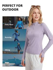 CAMEL CROWN Women's Outdoor Sports Quick-Dry Long Sleeve T-Shirt, Elastic Short Sleeve Fitness Running Yoga Top - Waffle Purple - View 5