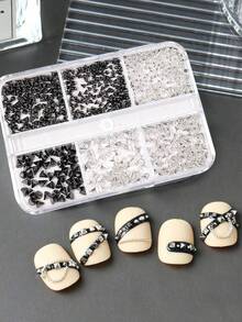 6 piezas de pendientes de botón con colgante de metal estilo punk cuadrado, remaches de metal plateado y negro, estilo gótico rock, mini accesorios para arte de uñas, estilo japonés, decoración de uñas con remaches, suministros para uñas, gemas para uñas, dijes para uñas - Multicolor - Ver 2