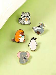 1/5pcs Cartoon Animal Enamel Brooch Platypus Penguin Multiple Styles Metal Pin Decor For Coat Canvas Bag Self-Use Decoration Holiday Gift For Friends Niche Thoughtful Gift - Multicolor - View 7