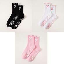 Women's Mid-Calf Yoga Socks With Embroidered Bow - Multicolor - View 6