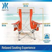 Kijaro Beach Sling with Cooler Pocket - Various Fun Colors and Patterns - Perfect Beach Folding and Camping - Includes a Detachable Pillow - Naranja - Ver 7