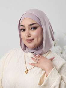 1件女款素色拉法帽一體式頭巾圍脖彈性帽希賈布帽頭巾透氣舒適彈性寬邊吸汗防滑多功能運動頭巾帽內襯，極簡時尚圍巾，連帽與配套頭巾，2合1，易於造型。戴上它立即時尚出門 - 灰米色 - 查看 3