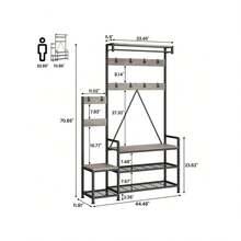 CuteHairy 70.86'' Tall Hall Tree Coat Rack Storage With Shoe Bench For Hallway Entryway Living Room - 灰色 - 查看 2