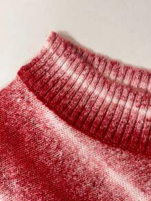 Red & White Ombre High Neck Knitted Shawl, Women's Loose Versatile Triangular Poncho Style Scarf For Spring & Autumn - Multicolor - View 6