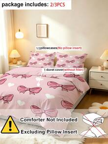 2/3pcs Pink Bow & Heart Children Bedding Set (Spring/Summer Series) Double-Sided Printed Duvet Cover Set, Suitable For Children, Teenagers, Boys And Girls All Seasons, Zipper Closure (Filling Not Included), Pillowcase Size 50x75cm, 100% Polyester - Multicolor - View 6