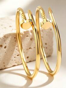 2 PIEZAS Pulseras de acero inoxidable con diseño de trébol de cuatro hojas y corazón, estilo elegante y de moda para mujer, adecuadas para uso diario, ir al trabajo o viajes de vacaciones - Amarillo Oro - Ver 5